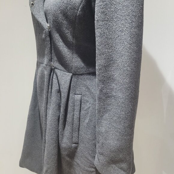 Bebe Wool Blend Snap Enclosure Peplum Coat Size XS Charcoal Gray Feminine Dressy - Picture 8 of 13